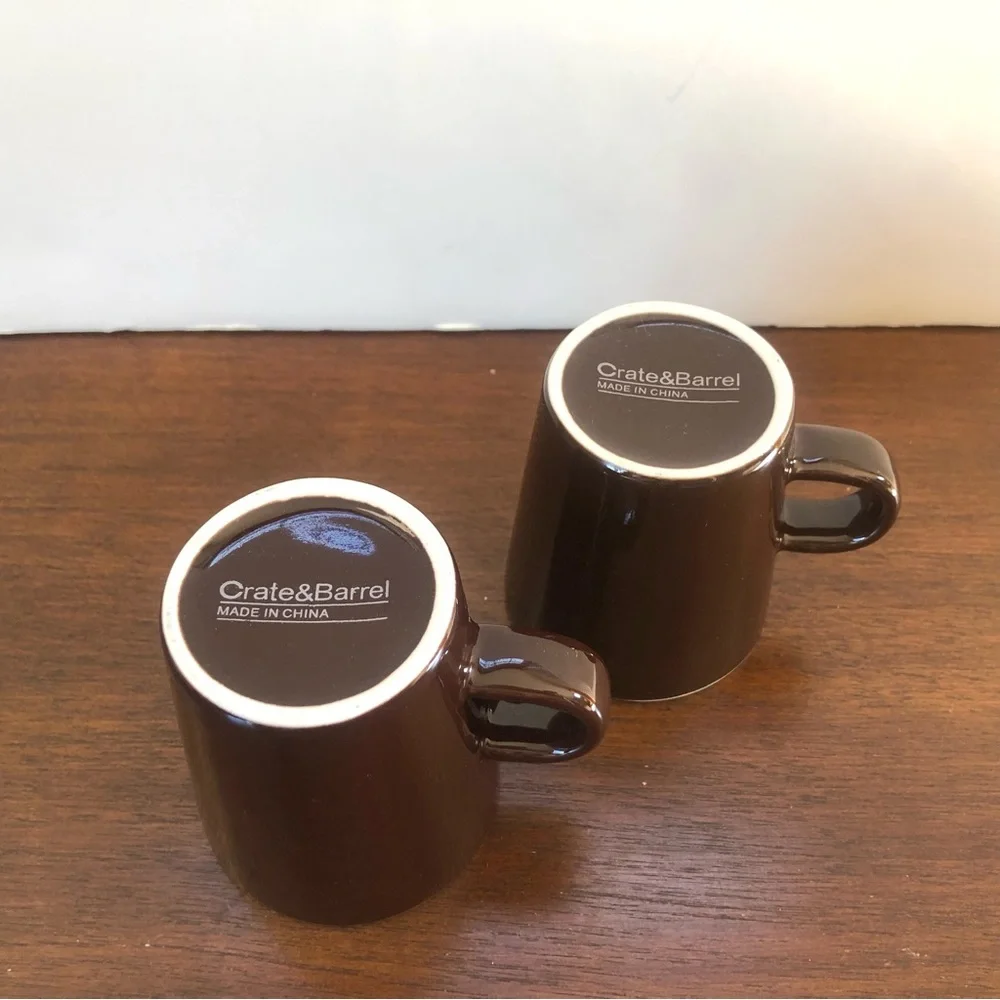 (Set of 2) Crate & Barrel Brown Chocolate Espresso Cups Mugs Demitasse - 4 oz.